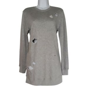MATERIAL GIRL Active Heather Platinum Gray Distressed Sweater Top Small NWT